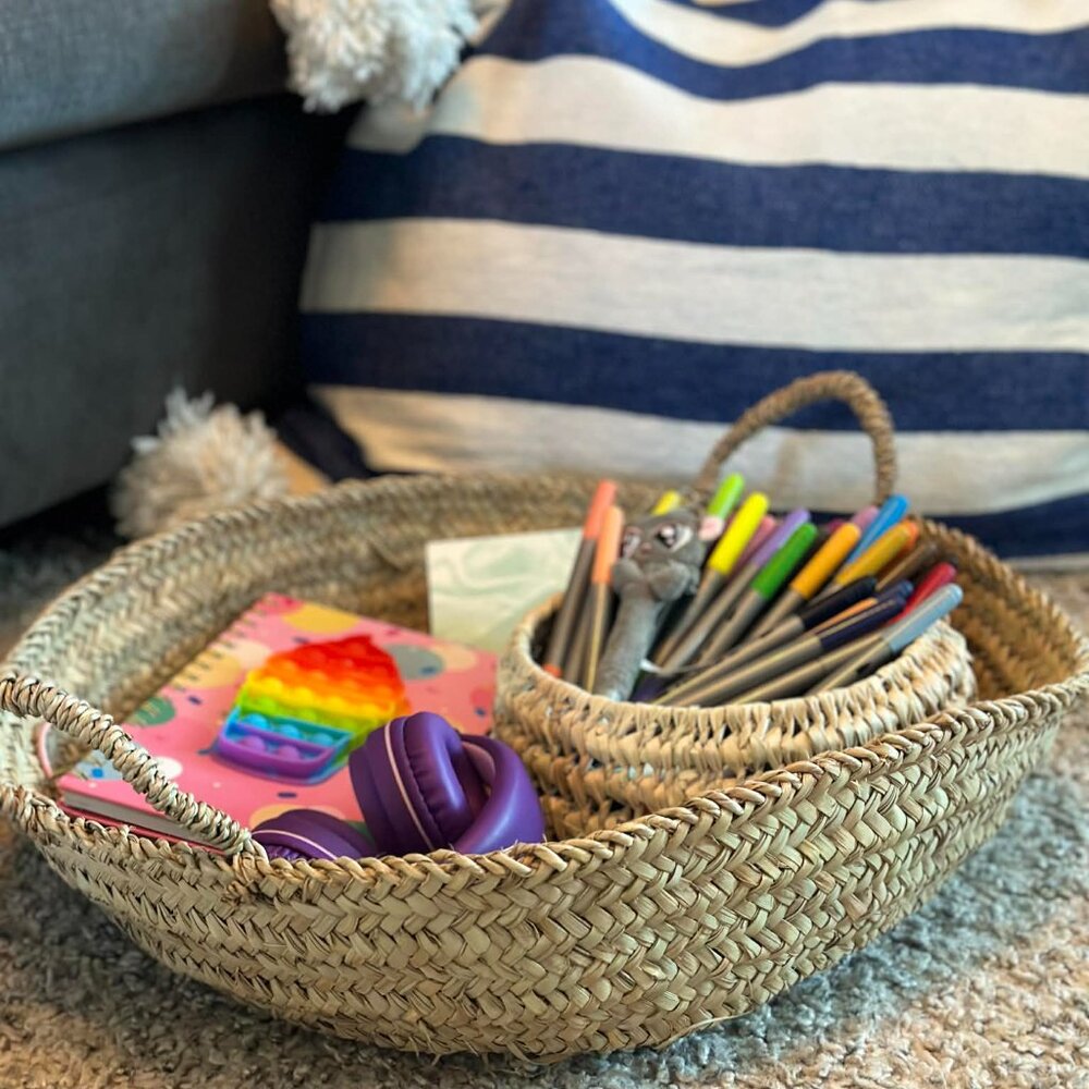 Handmade new Round storage basket with handles - woven basket storage